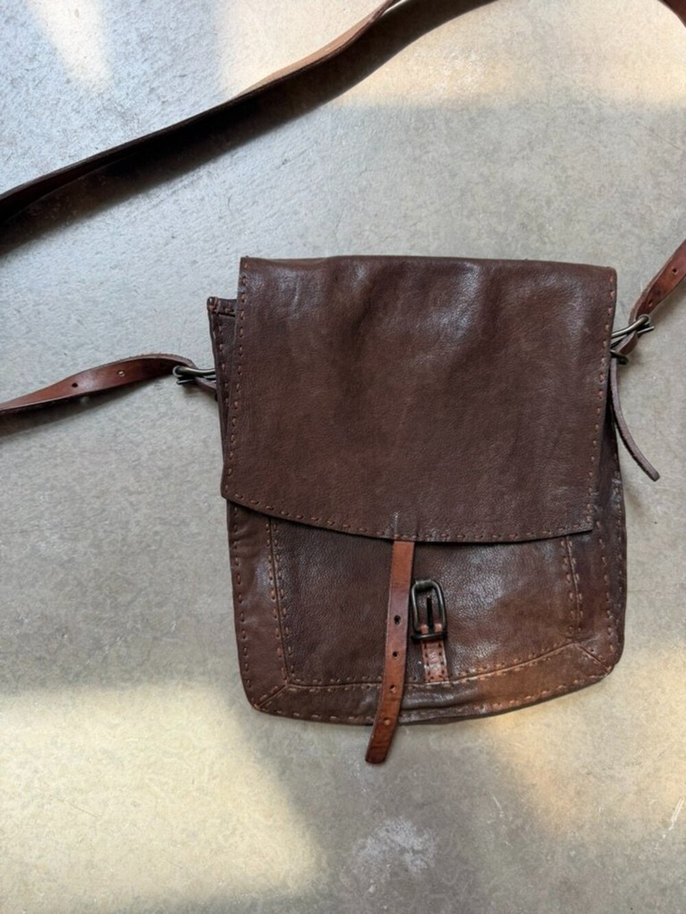Johnny Farah Vintage Brown Leather Crossbody Bag | Handmade | Adjustable Strap